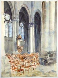 Interior de la Catedral de Nuestra Señora de Reims. Acuarela 55 x 41.