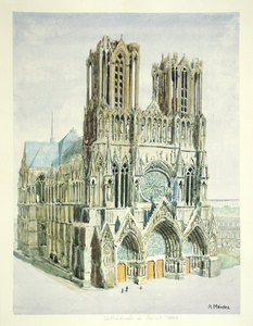 Reims. Catedral de Nuestra Señora. Acuarela